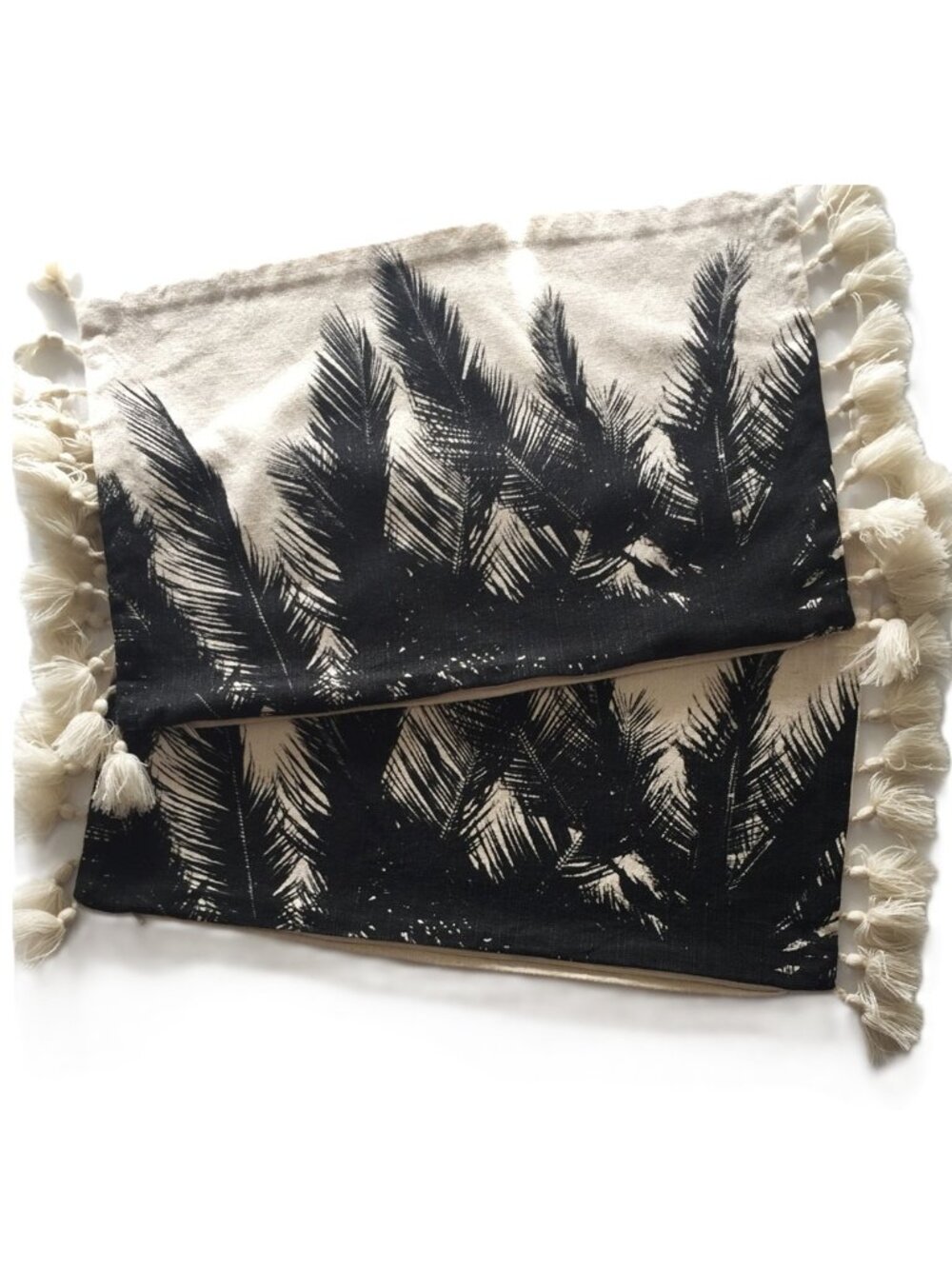 2 Printed Palm Frond Pillow Covers with Tassels. NWOT. Selling as a pair